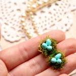 Birds nest earrings, robins egg blue, birds egg earrings, nature jewelry, blue and green