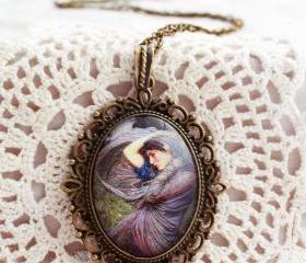 Pre raphaelite, fine art necklace, romantic pendant, Boreas, John Waterhouse