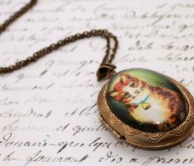 Cat photo locket, cat portrait pendant, glass photo locket, glass picture locket, cat locket, cat photo locket