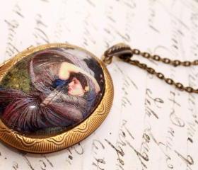 Glass pre-raphaelite locket, picture locket, preraphaelite locket, John Waterhouse, wearable art