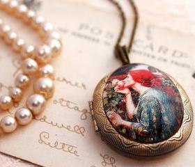 Pre Raphaelite photo locket, bronze picture locket, wearable art pendant, the soul of the rose, John Waterhouse