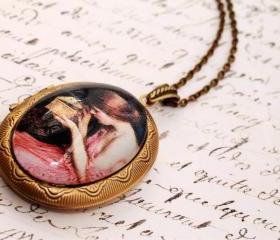 Pre raphaelite photo locket necklace, bronze picture locket, large oval locket pendant, romantic jewelry