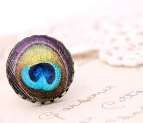 Jewel tone peacock ring, purple peacock feather ring, Victorian jewelry, boho jewlery