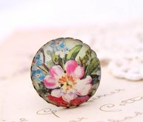Pink rose ring, colorful flower ring, forget me not ring, floral ring, romantic jewelry