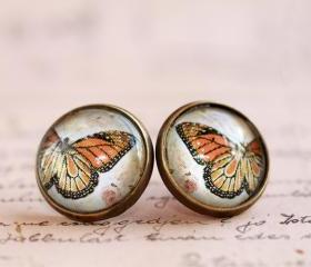 Glass butterfly earrings, butterfly post earrings, butterfly studs, glass studs, glass post earrings