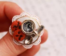 Coffee Teacup ring, miniature food ring, kawaii food ring, miniature food jewelry