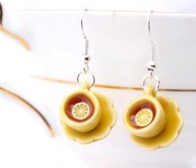 Miniature teacup earrings, teacup dangle earrings, miniature food earrings, kawaii earings, miniature food jewelry