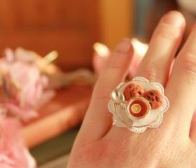 Teacup ring, tea cup ring, miniature food ring, mini food ring, Kawaii ring, Kawaii mini food ring, Alice in Wonderland ring
