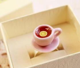 Pink Teacup ring, tea cup ring, miniature food ring, kawaii food ring, Alice in Wonderland