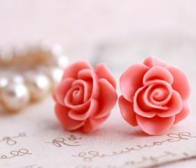 Pink Rose earrings, rose stud earrings, flower earrings, pink earrings, rose jewelry