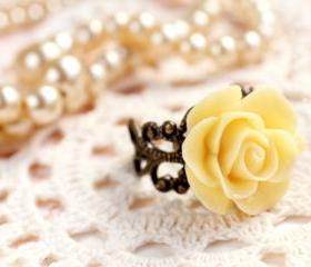 Yellow rose ring, resin flower ring, resin rose ring, Yellow flower ring
