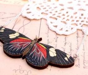 Red moth necklace, entomology jewelry, Victorian curiosities, bug jewelry, steampunk necklace, insect jewelry