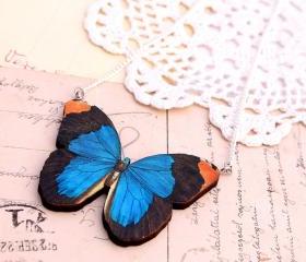Blue morpho butterfly necklace, royal blue charm necklace, insect necklace, woodland necklace,entomology jewelry