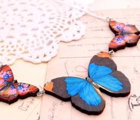 Blue butterfly necklace, jewel tone butterfly charm necklace, nature jewelry, whimsical jewelry, statement necklace