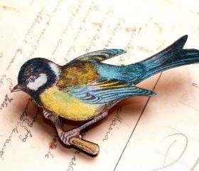 Blue bird brooch, blue tit brooch, bird jewelry, woodland bird, woodland creature, nature jewelry, gift for gardener, gift for mum