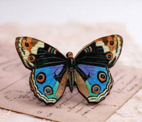 Blue butterfly ring, butterfly jewelry, statement ring, colorful jewelry, wooden jewelry