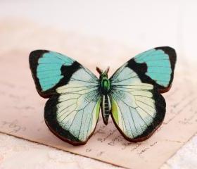Blue Butterfly Brooch, wooden butterfly brooch, butterfly jewelry, statement jewelry