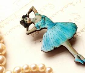 Blue Ballerina brooch, ballet brooch, dancer jewelry, tiffany blue, laser cut wood,