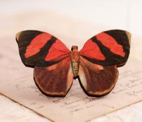 Red Butterfly Brooch, wooden butterfly brooch, butterfly jewelry, gift for nature lover, victorian butterfly brooch