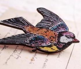 Wooden goldfinch bird brooch, handmade nature brooch,bird jewelry, wooden jewelry gift for nature lover