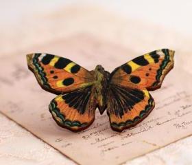 Brown Butterfly brooch, tortoiseshell butterfly, realistic butterfly, butterfly pin, wooden brooch