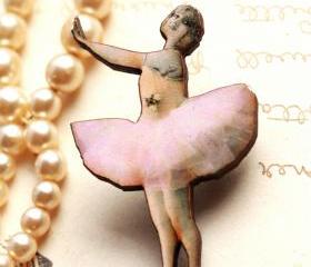 Pink ballet dancer brooch, ballerina brooch, laser cut wood, handmade brooch