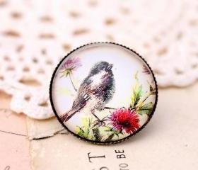 Glass bird brooch, woodland jewelry, bird jewelry, woodland brooch, vintage style brooch, gift for nature lover