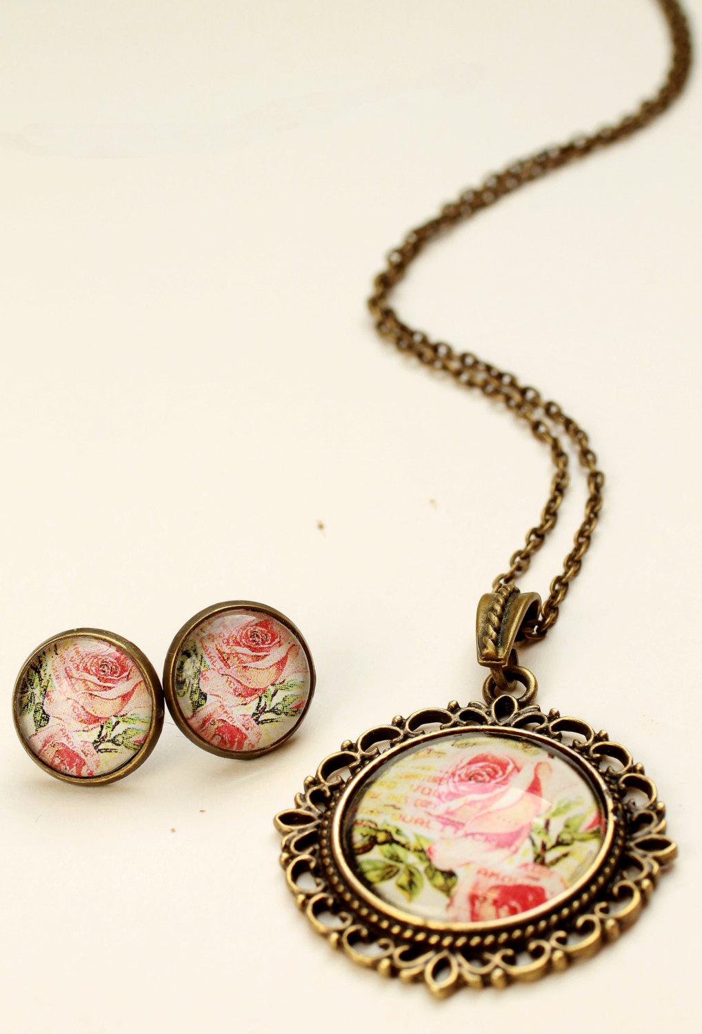 Rose Necklace And Earrings, Earring And Necklace Set, Jewelry Gift Set, Valentines Gift Set, Red